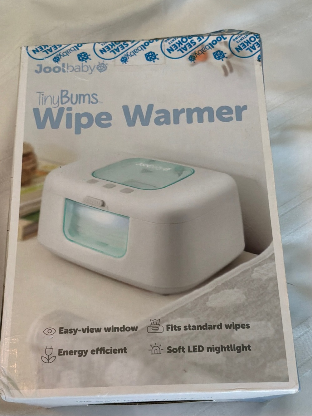 JoolbabyTinyBums Wipe Warmer in White with Mint Accents led night light